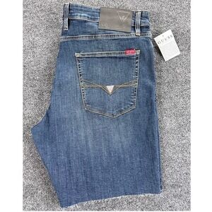 Guess Wyatt Denim Shorts Mens 38 Dazed Blue Raw Hem Stretch T5YJ17D5ED0 NEW
